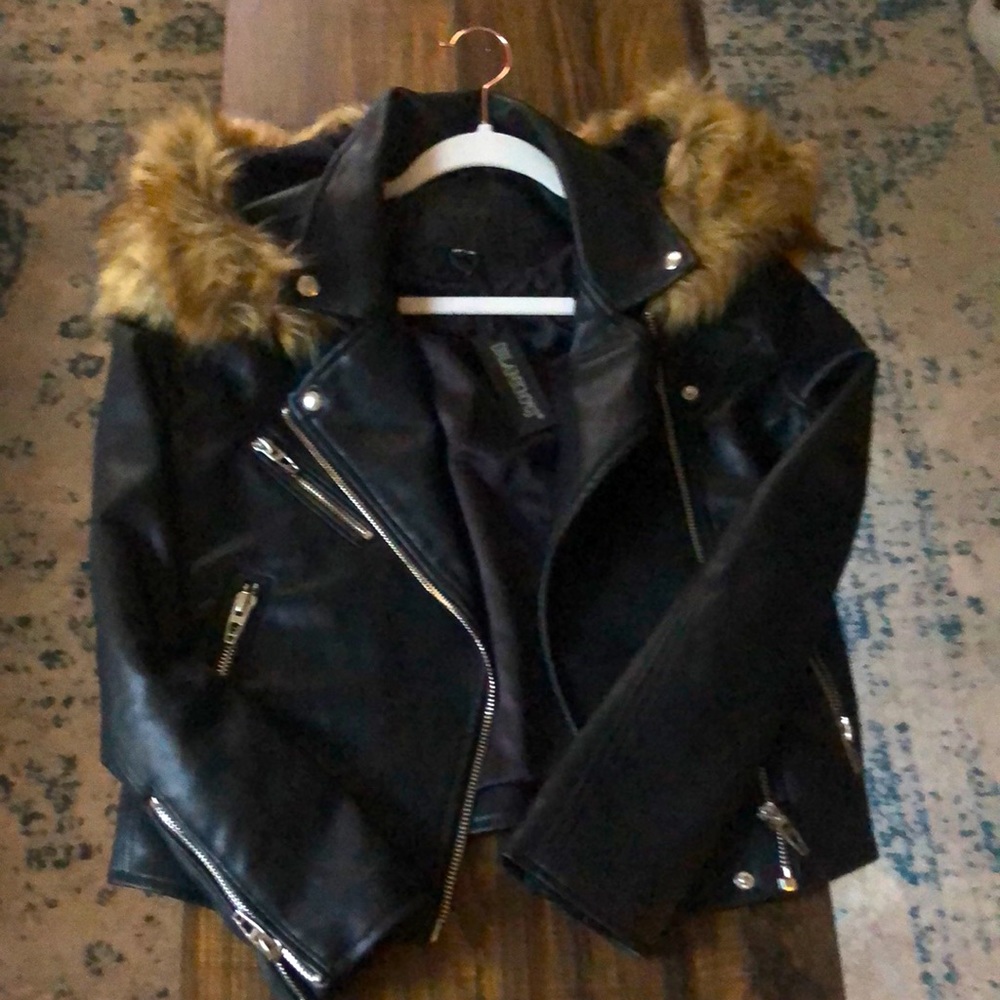 Blanknyc black leather jacket with detachable fur
